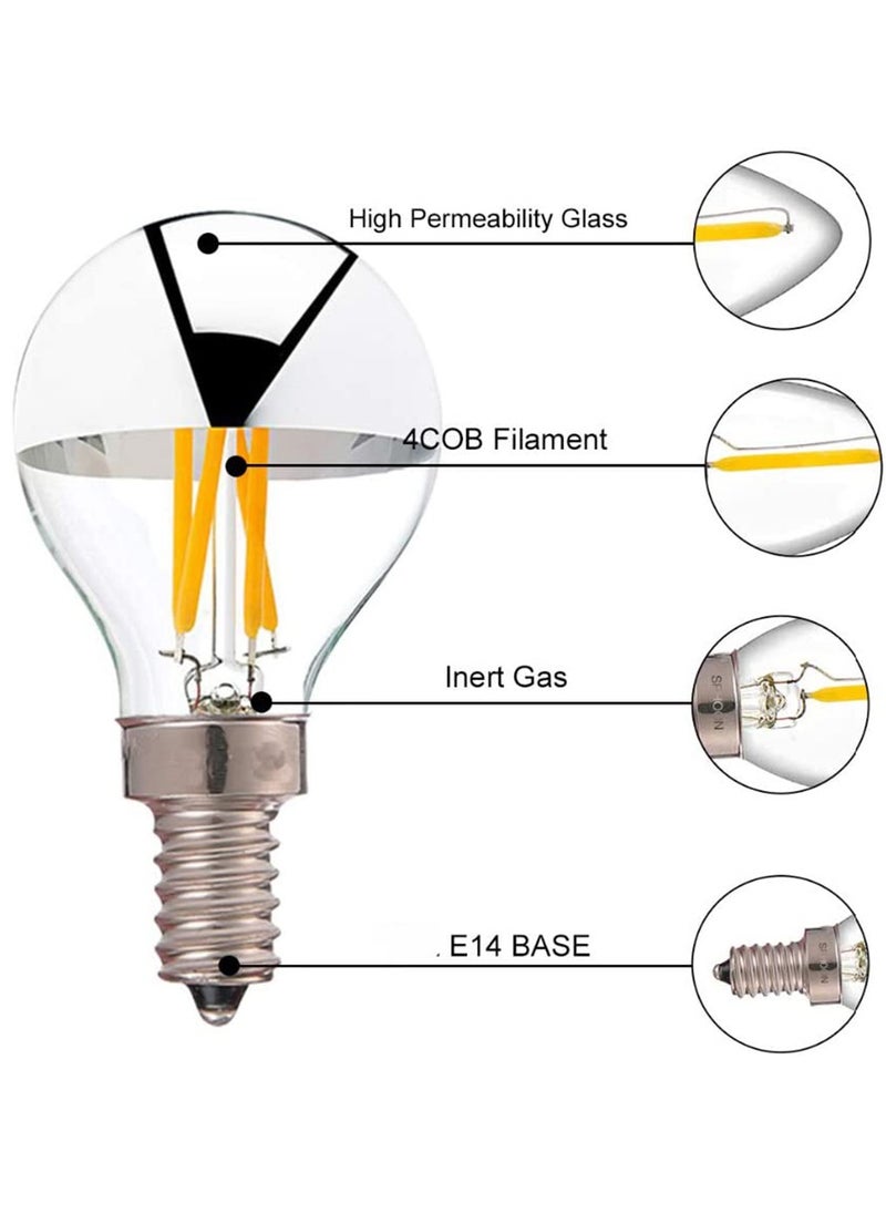 SYOSI إضاءة LED 4 وات مصباح LED فضي نصف كروم G45/G14 E14 مصابيح LED عتيقة قابلة للتعتيم ذات طرف فضي مكافئ 40 وات لمبات كروية زخرفية بيضاء دافئة 2700 كلفن لمبة كروية LED بقاعدة E14 (عبوة من 4 قطع)  - Image 5