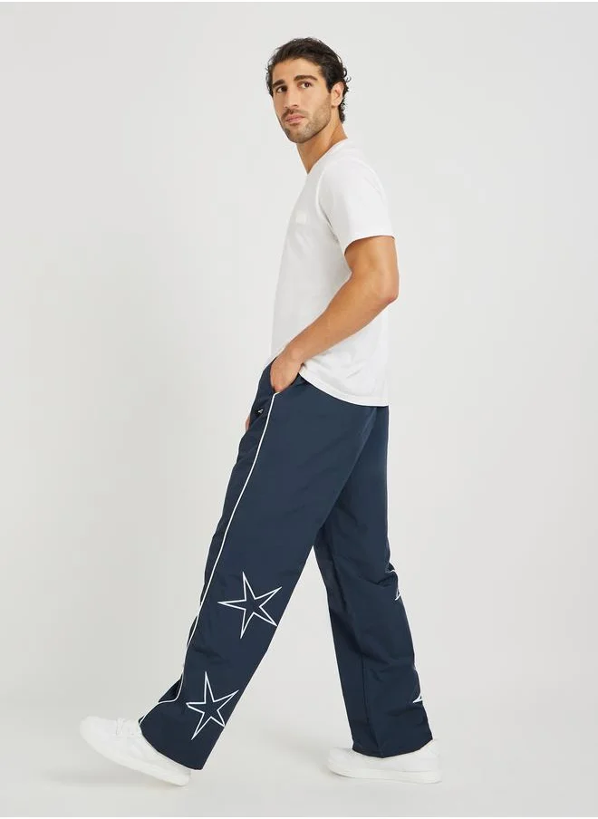 Styli Styli Star Printed Oversized Open Hem Joggers with Piping Detail