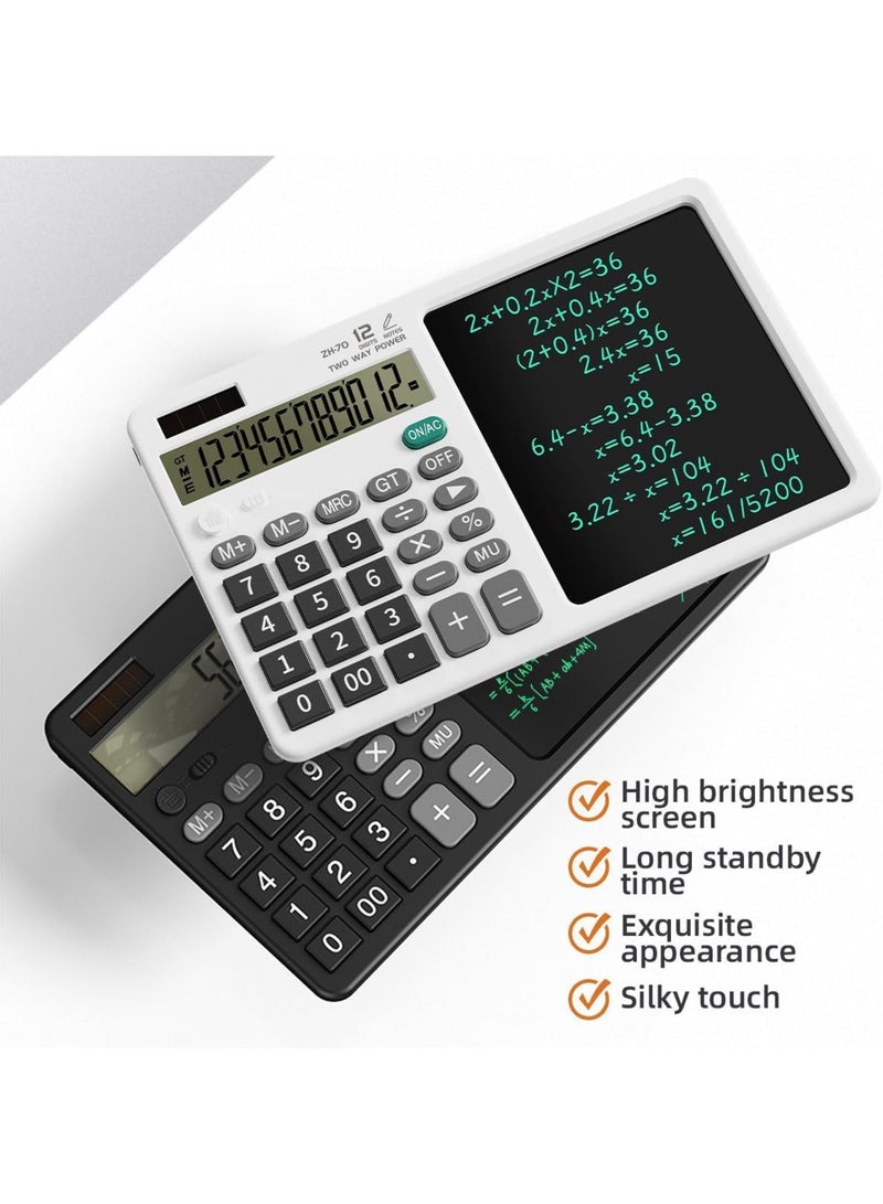 Luckam Basic Calculator with Pull-Out Stylus and Notepad, 12-Digit Wide Screen, 100,000+ Reusable Writing Pages, Solar & Battery Dual Power, Portable for School, Office, Home, Business, Retail Work - Image 2
