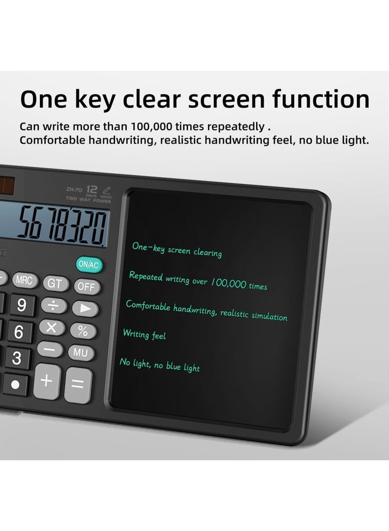 Luckam Basic Calculator with Pull-Out Stylus and Notepad, 12-Digit Wide Screen, 100,000+ Reusable Writing Pages, Solar & Battery Dual Power, Portable for School, Office, Home, Business, Retail Work - Image 4