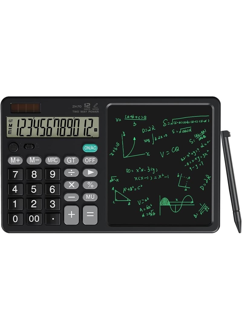 Luckam Basic Calculator with Pull-Out Stylus and Notepad, 12-Digit Wide Screen, 100,000+ Reusable Writing Pages, Solar & Battery Dual Power, Portable for School, Office, Home, Business, Retail Work - Image 1