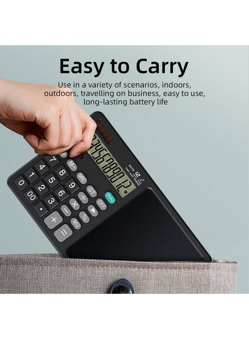 Luckam Basic Calculator with Pull-Out Stylus and Notepad, 12-Digit Wide Screen, 100,000+ Reusable Writing Pages, Solar & Battery Dual Power, Portable for School, Office, Home, Business, Retail Work - Image 5