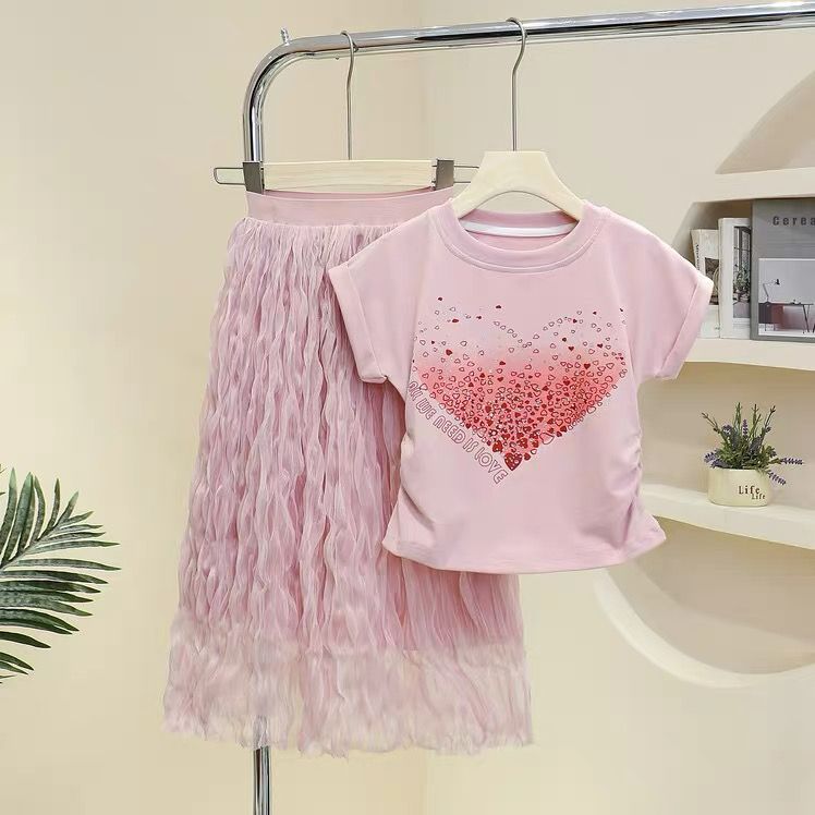 Girl'S Summer Suit Skirt Children'S Stylish Short-Sleeved T-Shirt Two-Piece Set Girl'S Fashionable Skirt - Image 2