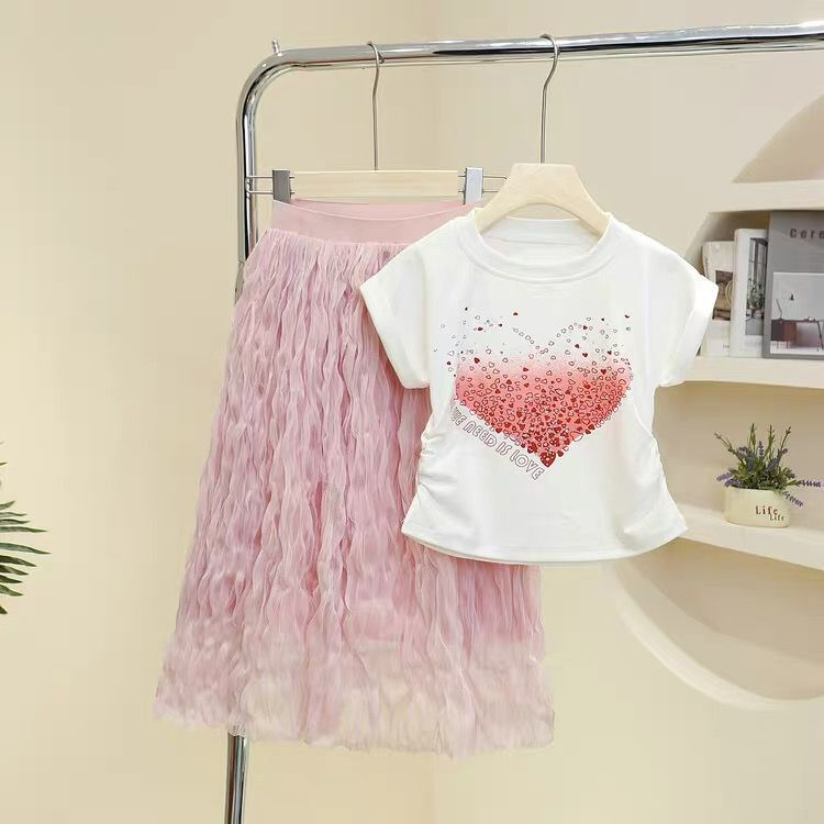 Girl'S Summer Suit Skirt Children'S Stylish Short-Sleeved T-Shirt Two-Piece Set Girl'S Fashionable Skirt - Image 3