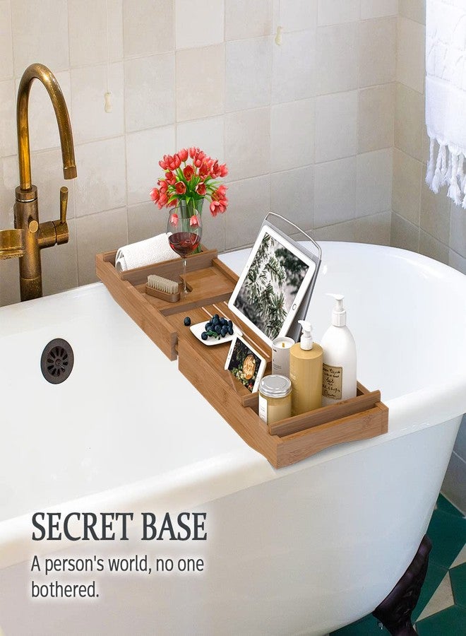Bamfan Bath Caddy Tray for Bathtub - Bamboo Adjustable Organizer Tray for Bathroom with Free Soap Dish Suitable for Luxury Spa or Reading(Walnut) - Image 2
