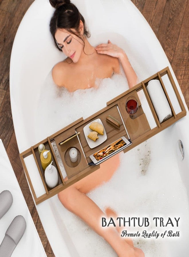 Bamfan Bath Caddy Tray for Bathtub - Bamboo Adjustable Organizer Tray for Bathroom with Free Soap Dish Suitable for Luxury Spa or Reading(Walnut) - Image 3