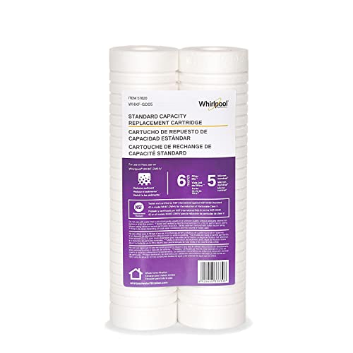 Whirlpool 10" x 2.5" Whole Home Standard Capacity Sediment Filters WHKF-GD05, 5 Micron, 6-Month Filter Life, Reduces Sediment, Sand, Soil, Silt & Rust, for standard filter housings, 2-Pack - Image 1