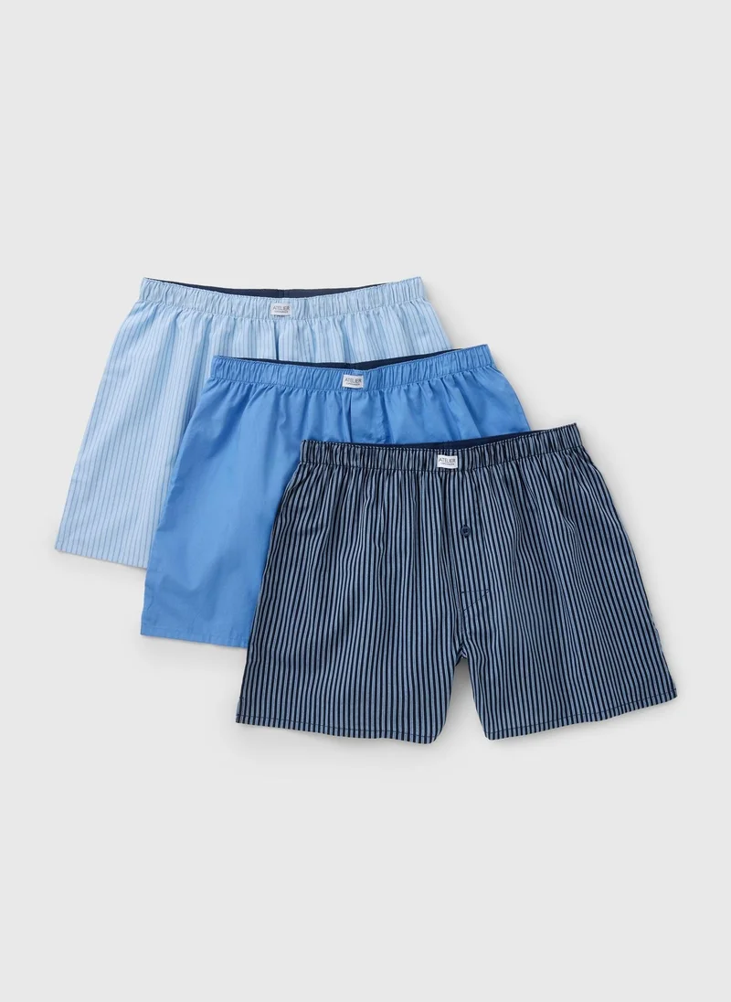 Matalan 3 Pack Blue Stripe Woven Boxers