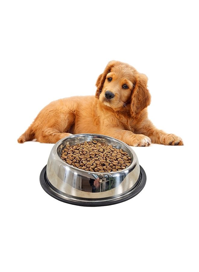 MAJIBAO Dog Food Feeder Round Bowl with Sloppy Cut, Medium Size Bowl, Rubber or Silicon Grip for No Sliding, Strong SS Material, Bowl Diameter 16 Cm  - Image 1