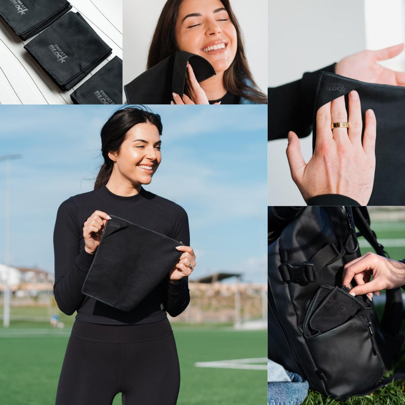 SweatBlock Microfiber Sweat Absorbing Handkerchiefs for Men and Women 10x10 Inch 5 Pack Black Reusable Machine Washable Towels for Face Body Gym Sports Travel or Daily Use Lightweight and Durable - Image 2