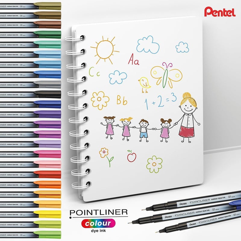 بنتل قلم Pentel S40 Pointliner، قلم كتابة دقيق بحبر صبغي ملون، سمك خط 0.4 مم، ألوان متنوعة (مجموعة تحتوي على 24 قلمًا) - Image 4