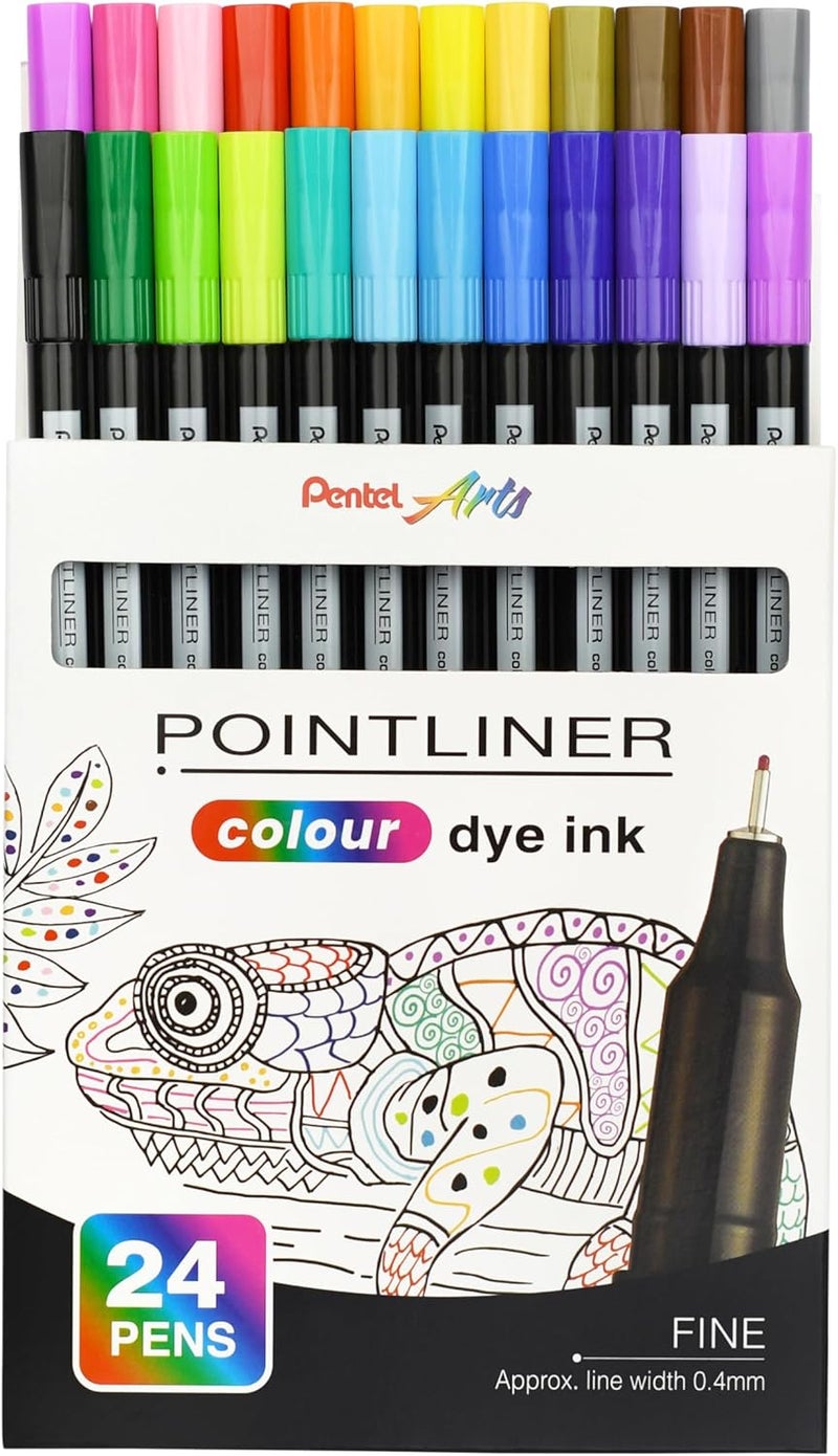 بنتل قلم Pentel S40 Pointliner، قلم كتابة دقيق بحبر صبغي ملون، سمك خط 0.4 مم، ألوان متنوعة (مجموعة تحتوي على 24 قلمًا) - Image 2