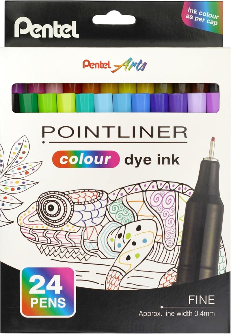 بنتل قلم Pentel S40 Pointliner، قلم كتابة دقيق بحبر صبغي ملون، سمك خط 0.4 مم، ألوان متنوعة (مجموعة تحتوي على 24 قلمًا) - Image 1