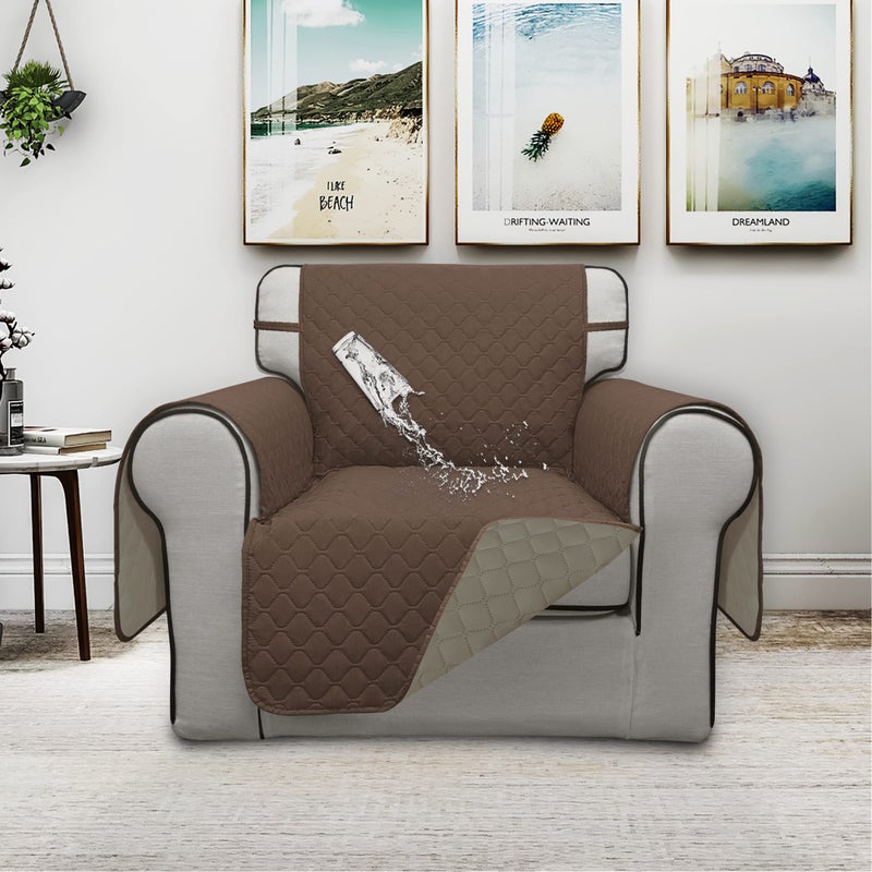 Issuntex Double Protection 100% Waterproof Chair Sofa Covers For Living Room Reversible Furniture Protector Sofa Cover For Dogs Pets Kids (Brown/Beige) - Image 2