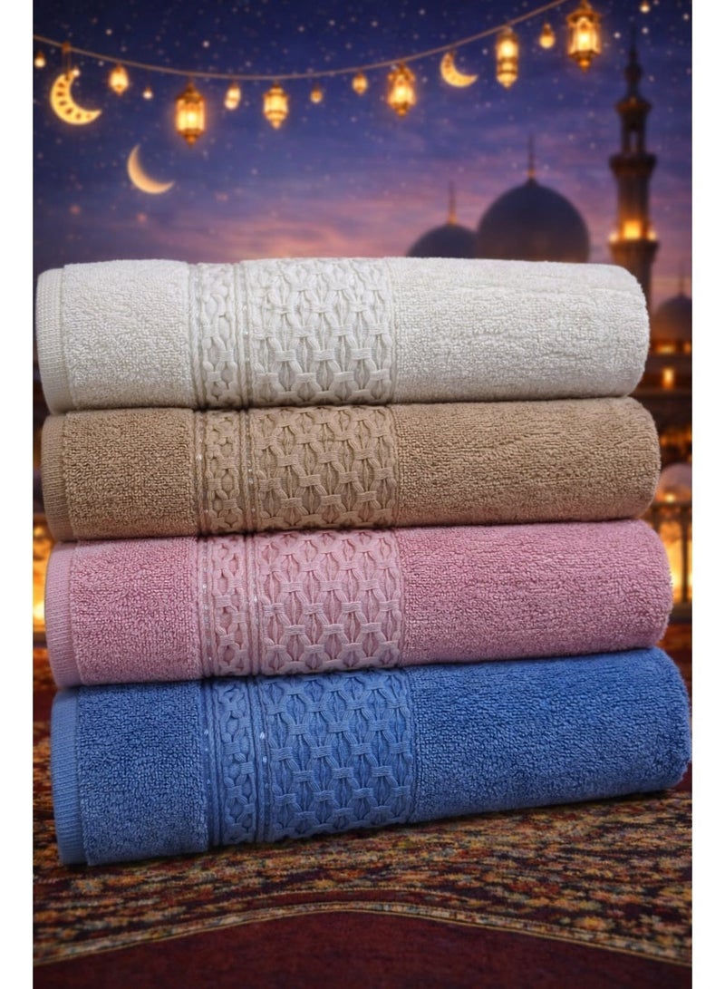 تى ام هوم طقم 4 فوط جكار فاخرة من TM HOME – مقاس كبير 120×60 – وزن 750 جرام – قطن مصري طبيعي 100% فائق الامتصاص – ألوان متنوعة بجودة فندقية - Image 2