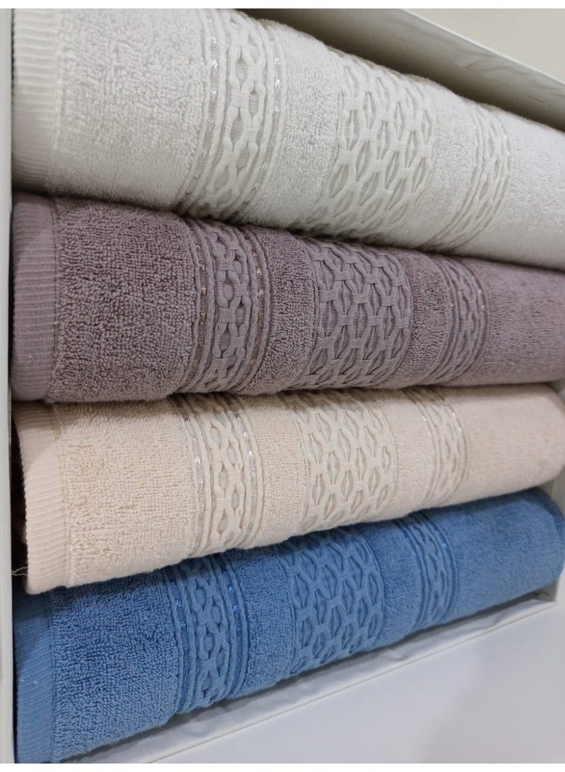 تى ام هوم طقم 4 فوط جكار فاخرة من TM HOME – مقاس كبير 120×60 – وزن 750 جرام – قطن مصري طبيعي 100% فائق الامتصاص – ألوان متنوعة بجودة فندقية - Image 3