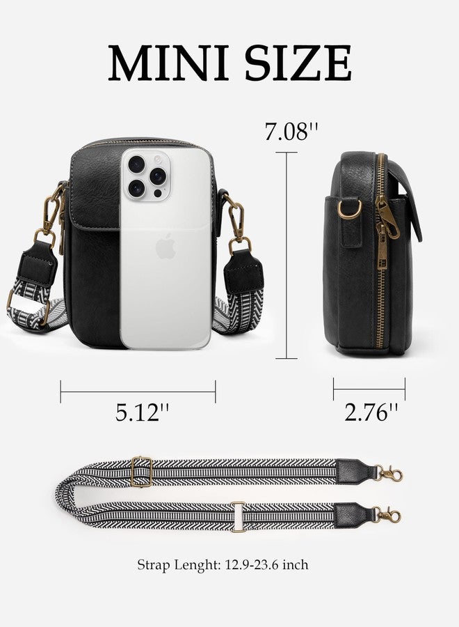 Yarnic Small Crossbody Bag, Vegan Leather Cell Phone Purse for Women, Vintage Wallet Bag with Card Slots, Black-wide Strap a, 5.12" L x 2.76" W x 7.09" H, Vintage - Image 2