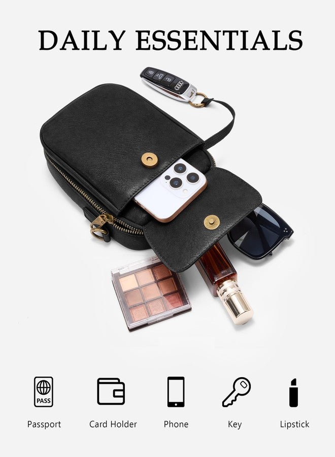 Yarnic Small Crossbody Bag, Vegan Leather Cell Phone Purse for Women, Vintage Wallet Bag with Card Slots, Black-wide Strap a, 5.12" L x 2.76" W x 7.09" H, Vintage - Image 3