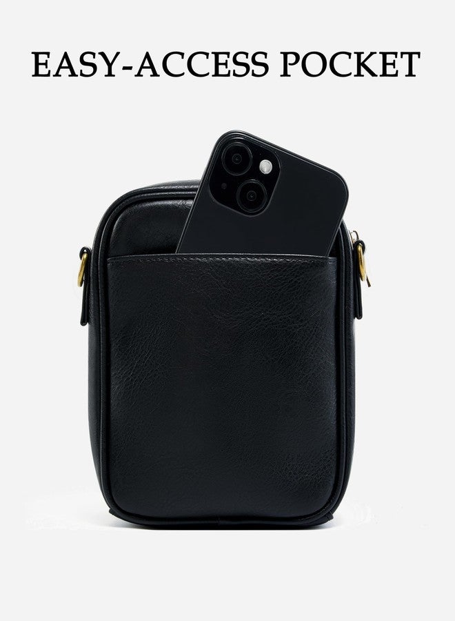 Yarnic Small Crossbody Bag, Vegan Leather Cell Phone Purse for Women, Vintage Wallet Bag with Card Slots, Black-wide Strap a, 5.12" L x 2.76" W x 7.09" H, Vintage - Image 5