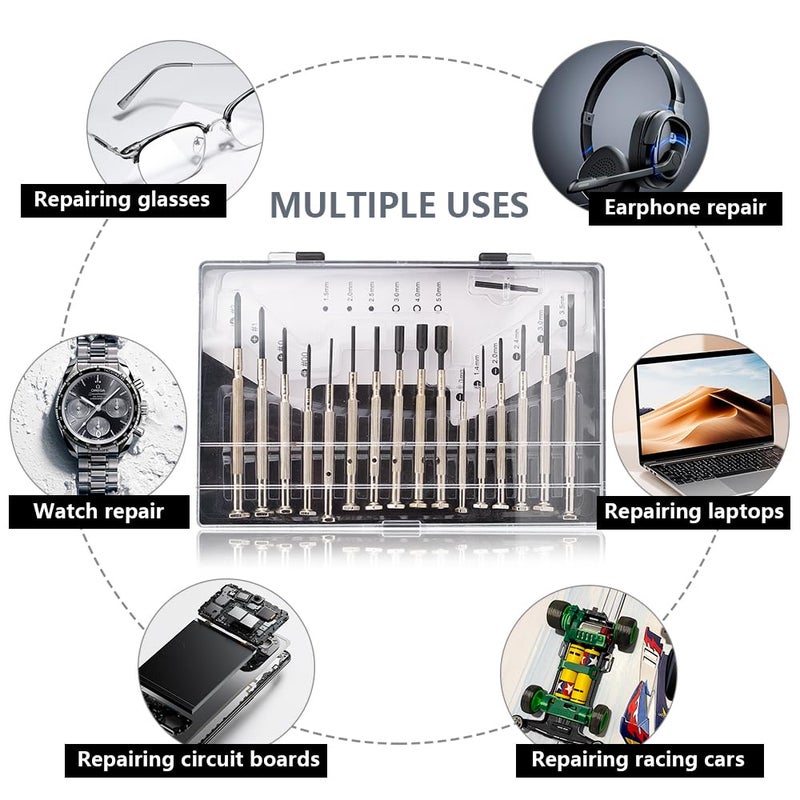 Auconda 16 PCS Mini Precision Screwdriver Set - Premium Mini Screw Driver Set Kit - 16 Different Sizes of Flat Head Philips for Electronics, Toys, Computer & Watch Repair - Image 2