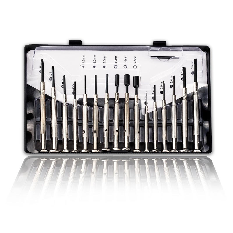 Auconda 16 PCS Mini Precision Screwdriver Set - Premium Mini Screw Driver Set Kit - 16 Different Sizes of Flat Head Philips for Electronics, Toys, Computer & Watch Repair - Image 1