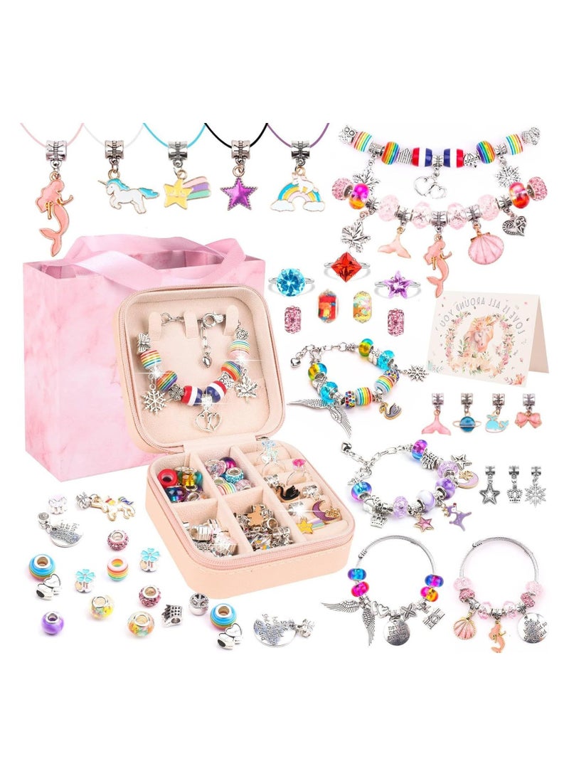 general Bracelet Making Kit, 80-Piece DIY Jewelry Craft Set for Girls, Featuring Pink Beads, Adorable Charms, Unicorns, Mermaids, Hearts, and Gift Bracelet Making Kit—Ideal Birthday or Holiday Gift for Children Ages 6-12 - Image 1