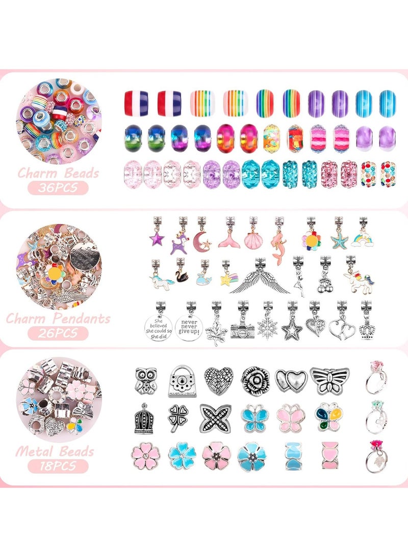 general Bracelet Making Kit, 80-Piece DIY Jewelry Craft Set for Girls, Featuring Pink Beads, Adorable Charms, Unicorns, Mermaids, Hearts, and Gift Bracelet Making Kit—Ideal Birthday or Holiday Gift for Children Ages 6-12 - Image 5