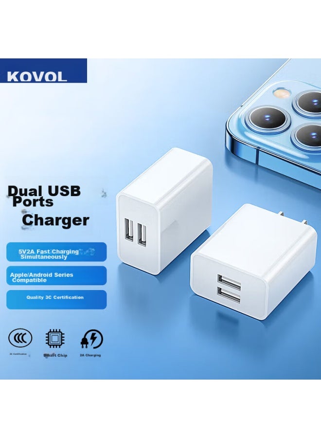 Kovol 5v2.1a Dual-port Usb Charger Adapter, Multi-port Fast Charging Compatible With 5v1a, Suitable For Apple, Huawei, Xiaomi, Samsung, Oppo, Android Phones And Tablets - Image 1
