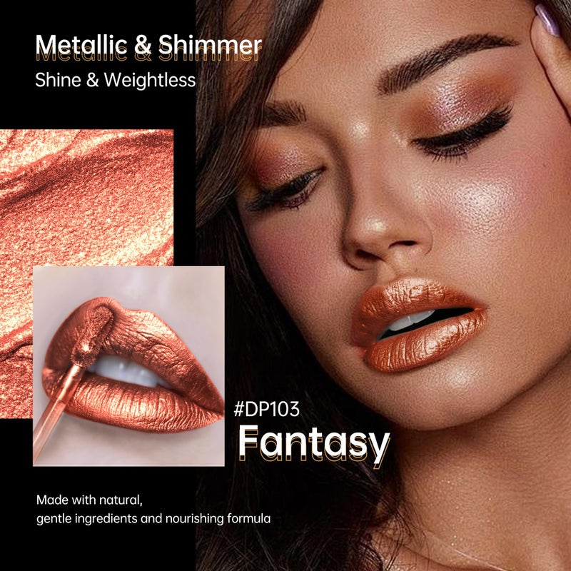 Depuplum Bronze Lipsticks for Women Metallic Lipstick Long Lasting Non Stick Cup Lip Gloss, Metal Shine Lightweight Hydrating Full Coverage Lip Color, DP103 Fantasy - Image 2