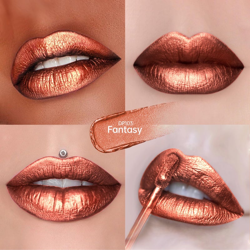 Depuplum Bronze Lipsticks for Women Metallic Lipstick Long Lasting Non Stick Cup Lip Gloss, Metal Shine Lightweight Hydrating Full Coverage Lip Color, DP103 Fantasy - Image 3