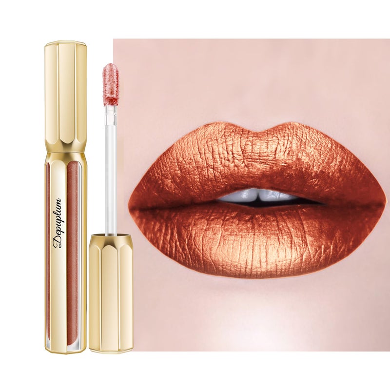 Depuplum Bronze Lipsticks for Women Metallic Lipstick Long Lasting Non Stick Cup Lip Gloss, Metal Shine Lightweight Hydrating Full Coverage Lip Color, DP103 Fantasy - Image 1