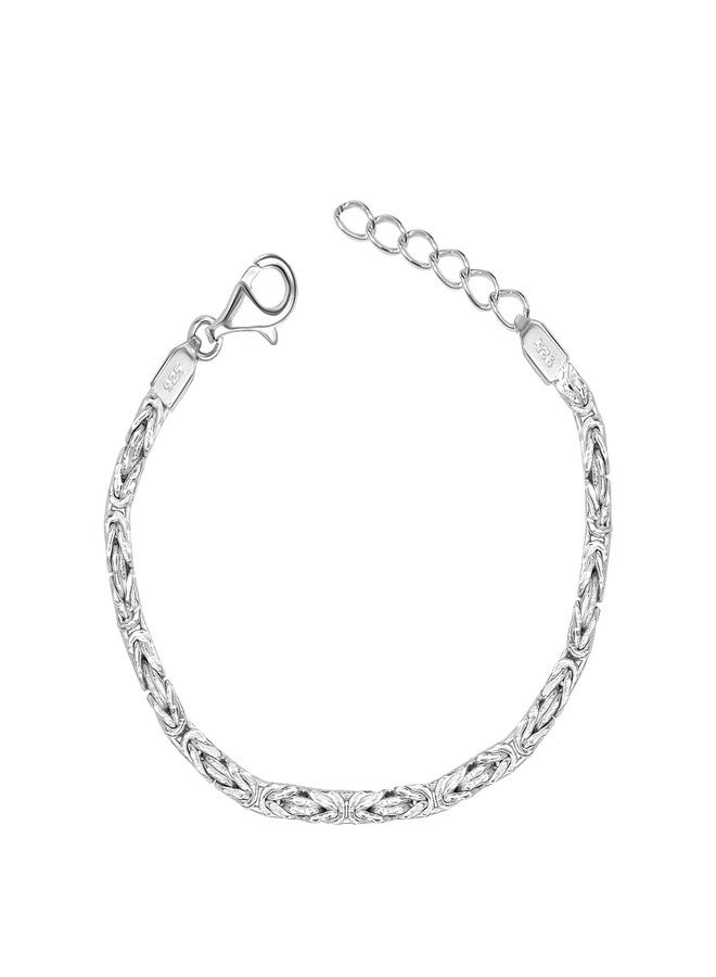 LeCalla سوار بيزنطي من الفضة الإسترلينية 925 للنساء | سوار سلسلة بيزنطية كلاسيكية مربعة يدويًا 4 مم بطول 7.5 بوصة، مصنوع في إيطاليا - Image 1