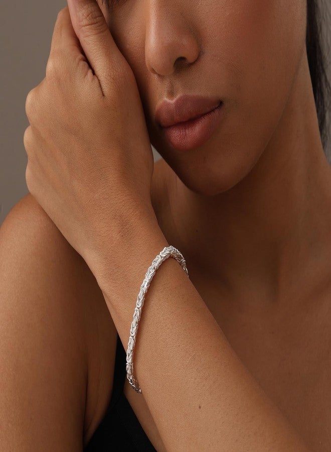 LeCalla سوار بيزنطي من الفضة الإسترلينية 925 للنساء | سوار سلسلة بيزنطية كلاسيكية مربعة يدويًا 4 مم بطول 7.5 بوصة، مصنوع في إيطاليا - Image 3