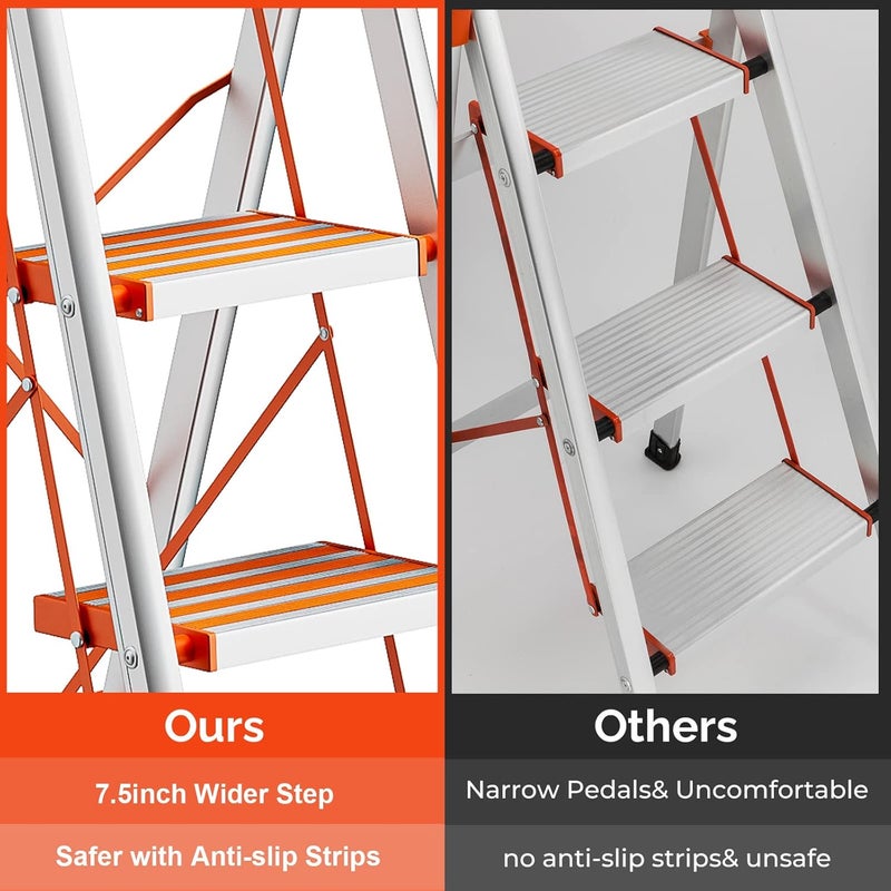 LUISLADDERS Step Ladder 4 Step Lightweight Folding Step Ladder Aluminum Step Stool with Widened Anti-Slip Strip Pedal Convenient Handgrip 350lbs EN131, Multi-use for Household and Office - Image 3