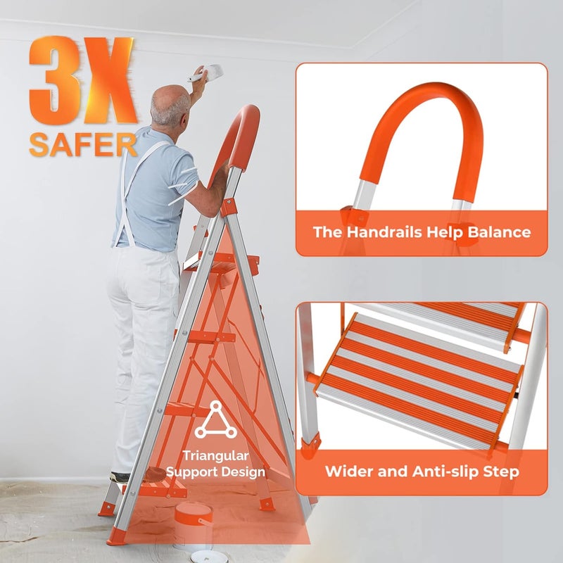 LUISLADDERS Step Ladder 4 Step Lightweight Folding Step Ladder Aluminum Step Stool with Widened Anti-Slip Strip Pedal Convenient Handgrip 350lbs EN131, Multi-use for Household and Office - Image 2