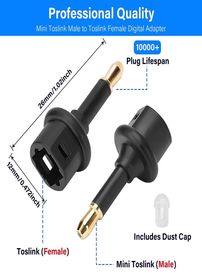Togconn Toslink to Mini Toslink (3.5mm Jack) Audio Adapter 2 Pack, Toslink Female to 3.5mm Jack Mini Male S/PDIF Optical Fiber Digital Connector Converter Compatible for Sound Bar, Home Theater - Image 3