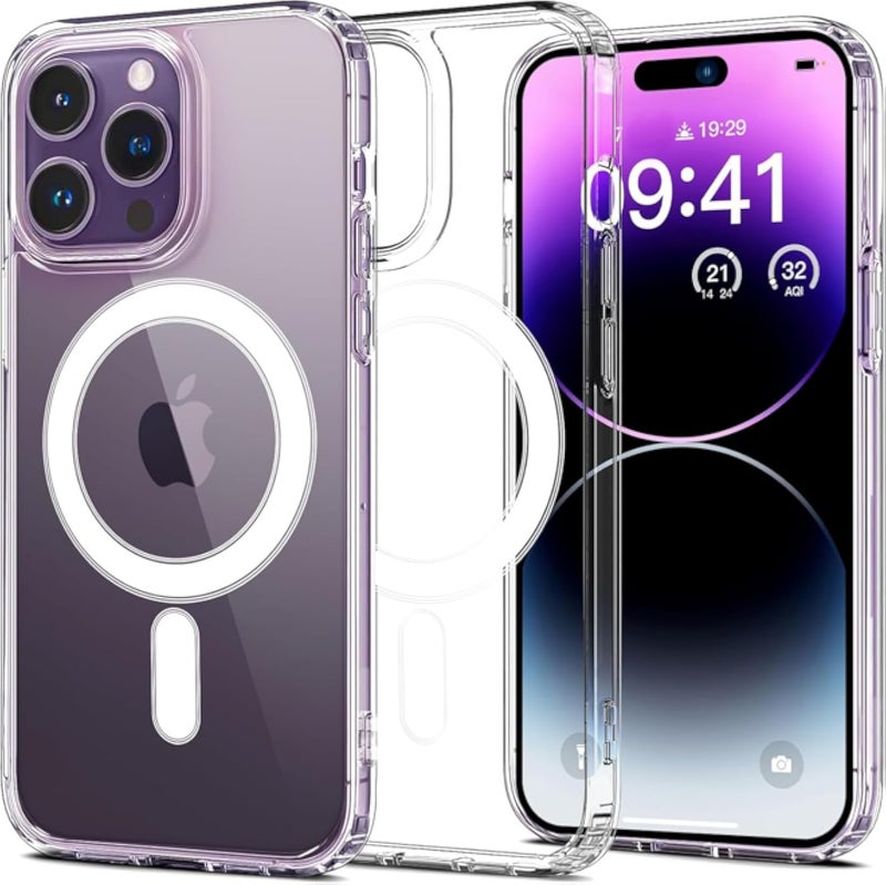 Magnetic Clear Phone Case Support Wireless Charger Compatible with iPhone 14 Pro Max Slim Thin Hard Bumper Shockproof Anti-Yellow Phone Cover (iPhone 14 Pro Max)
