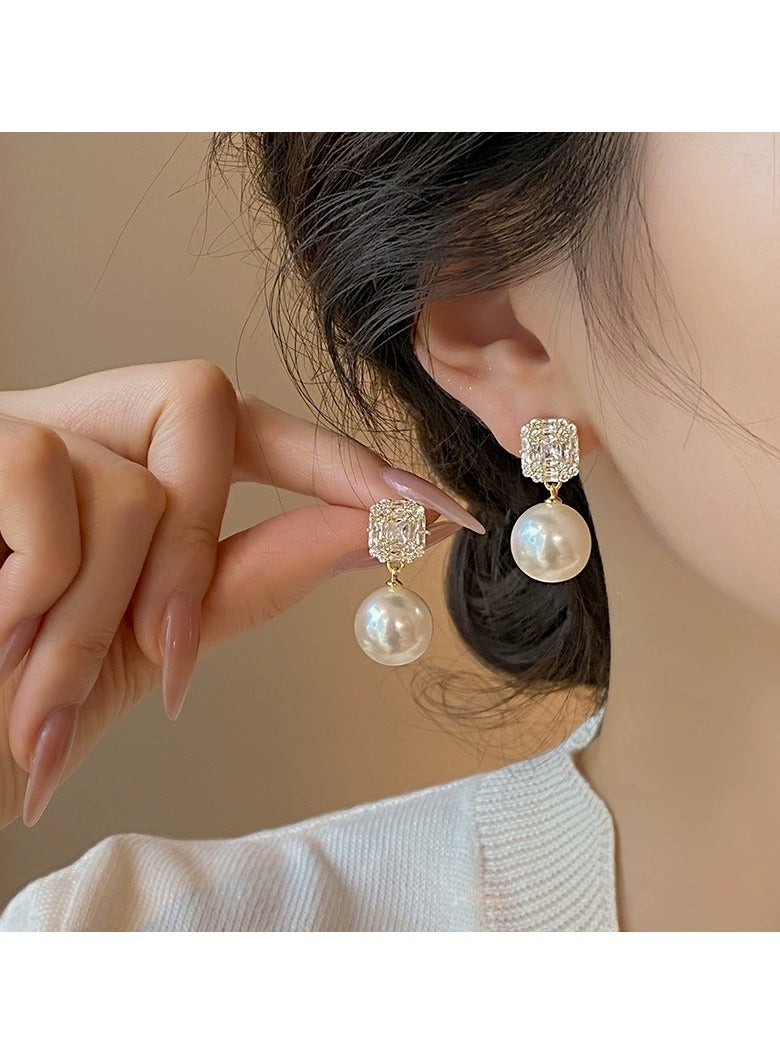 Goolsky S925 Sterling Silver Square Zircon & Pearl Stud Earrings for Women – Minimalist Luxury Design, Elegant Everyday Jewelry, Hypoallergenic  - Image 1