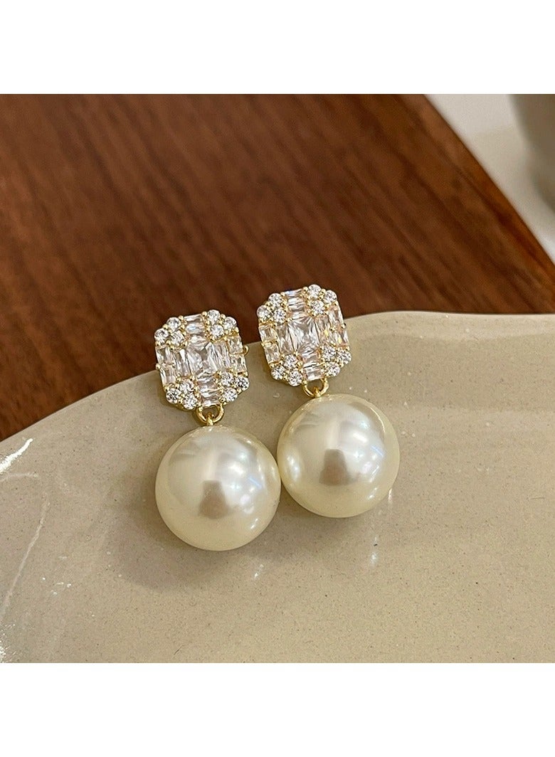 Goolsky S925 Sterling Silver Square Zircon & Pearl Stud Earrings for Women – Minimalist Luxury Design, Elegant Everyday Jewelry, Hypoallergenic  - Image 3
