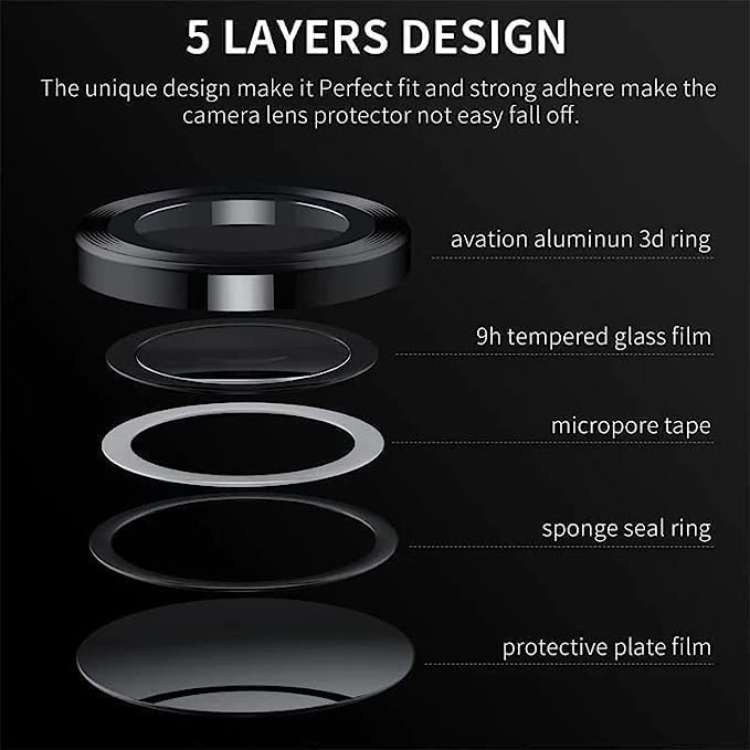 FabeKee Tempered Glass Camera Lens Protector For Nothing Phone 3 9H Hardness, Full Coverage Anti Scratch Camera Metal Ring (Phone 3, Black) - Image 2