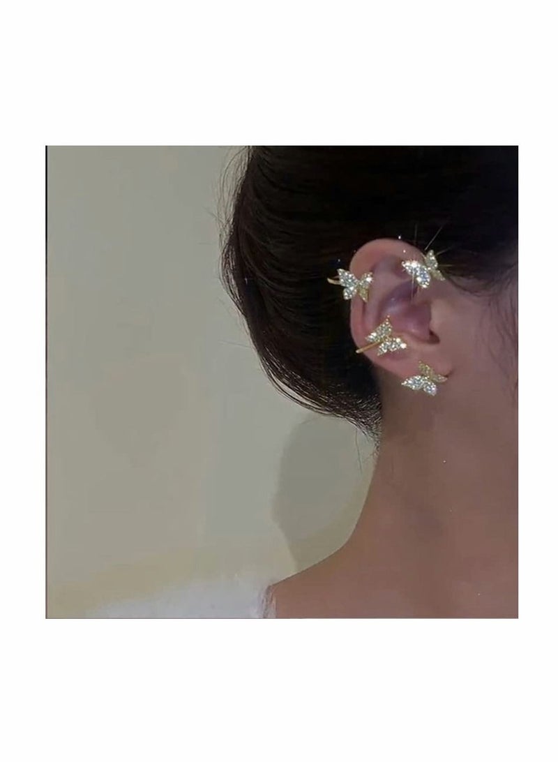 KASTWAVE Shining Butterfly Ear Cuffs Zircon Butterfly Earrings for Women Ear Cuffs for Women Non Piercing Ear Wrap Around Earrings for Girls - Image 3
