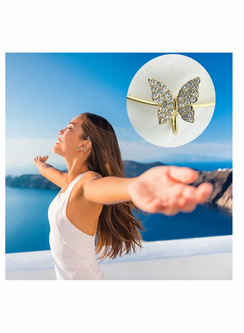 KASTWAVE Shining Butterfly Ear Cuffs Zircon Butterfly Earrings for Women Ear Cuffs for Women Non Piercing Ear Wrap Around Earrings for Girls - Image 4