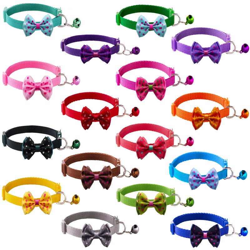TAMHOO 12/16 PCS Cute Cat Collars Breakaway with Bell for Boy Cats and Girl Cats Gifts (#3-16pcs Multicolor Bow) - Image 1