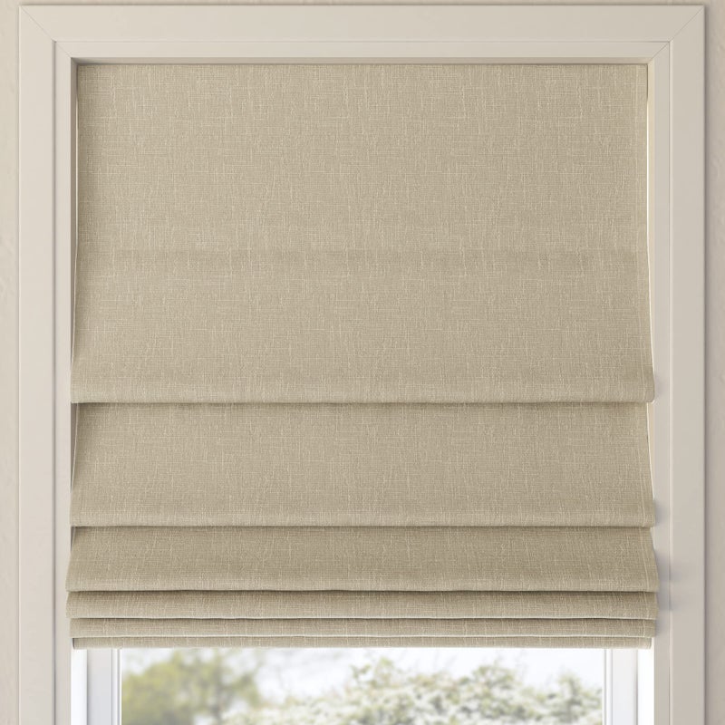 Sun Zero Preble Textured Total Blackout Cordless Roman Shade 27 x 64 Beige