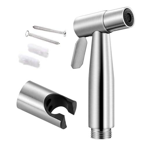 Pixaflo Stainless Steel Health Faucet Set for Bathroom | Heavy Duty Jet Spray with 1.5 Meter Flexible Hose & Wall Hook | Leak Resistant Toilet Spray Gun | Brushed Steel Finish - Image 1
