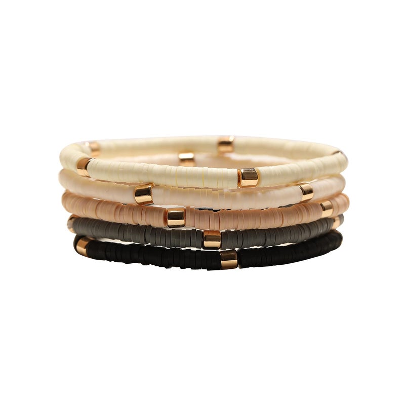 GOOJIDS Surfer Heishi Clay Bead Bracelets for Women Bohemian Stackable Gold Plated Beaded Stretch Bracelets Elastic Layering Friendship Bracelets Set Boho Jewelry - Image 1