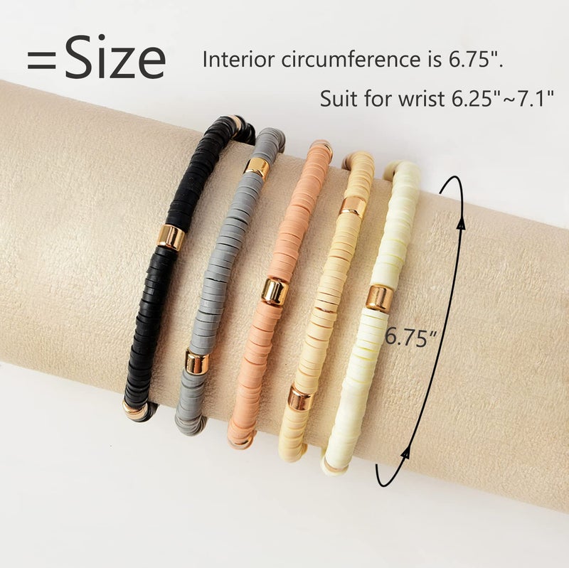 GOOJIDS Surfer Heishi Clay Bead Bracelets for Women Bohemian Stackable Gold Plated Beaded Stretch Bracelets Elastic Layering Friendship Bracelets Set Boho Jewelry - Image 2