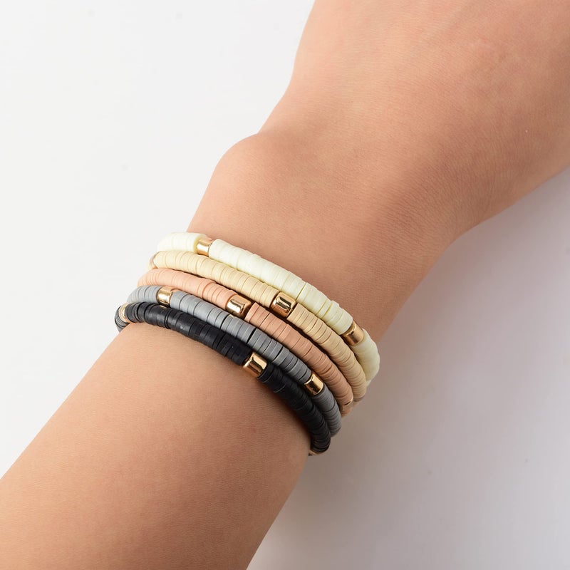 GOOJIDS Surfer Heishi Clay Bead Bracelets for Women Bohemian Stackable Gold Plated Beaded Stretch Bracelets Elastic Layering Friendship Bracelets Set Boho Jewelry - Image 3