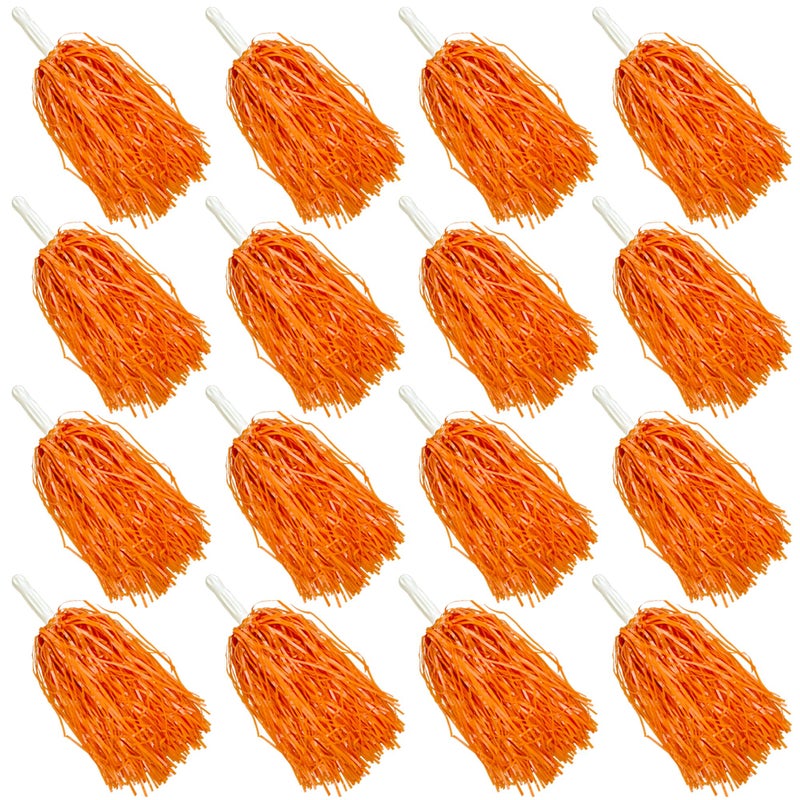 PPXMEEUDC 16PCS Cheerleading Pom Poms Metallic Foil Plastic Pom Poms with Baton Handle for Game Sports Squads Dancing Party Football Basketball Club Spirit Sports Stage Performance Celebration Orange - Image 2