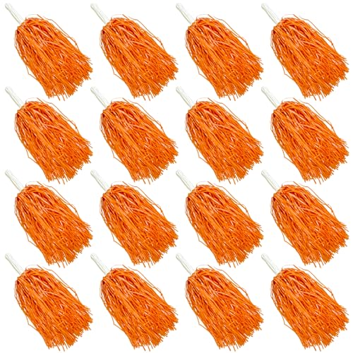 PPXMEEUDC 16PCS Cheerleading Pom Poms Metallic Foil Plastic Pom Poms with Baton Handle for Game Sports Squads Dancing Party Football Basketball Club Spirit Sports Stage Performance Celebration Orange - Image 1